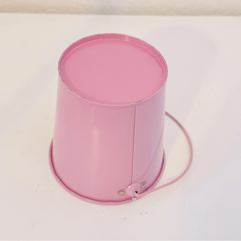 4.5” Metal Pink Tin Bucket for Office Desk, Plant Pot, Organizer, Easter Basket